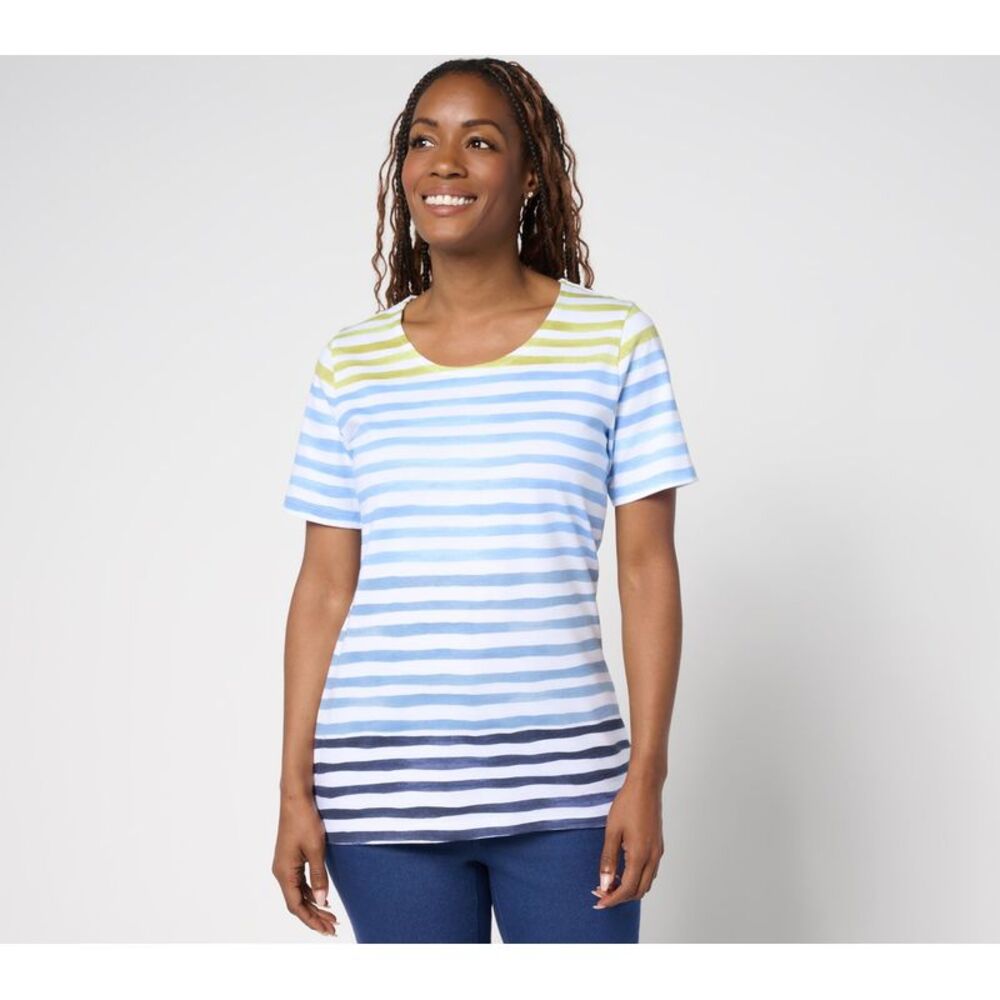 Denim & Co. Women's Top Plus Sz 1X Active Textured Cotton Multi-colored A695824
